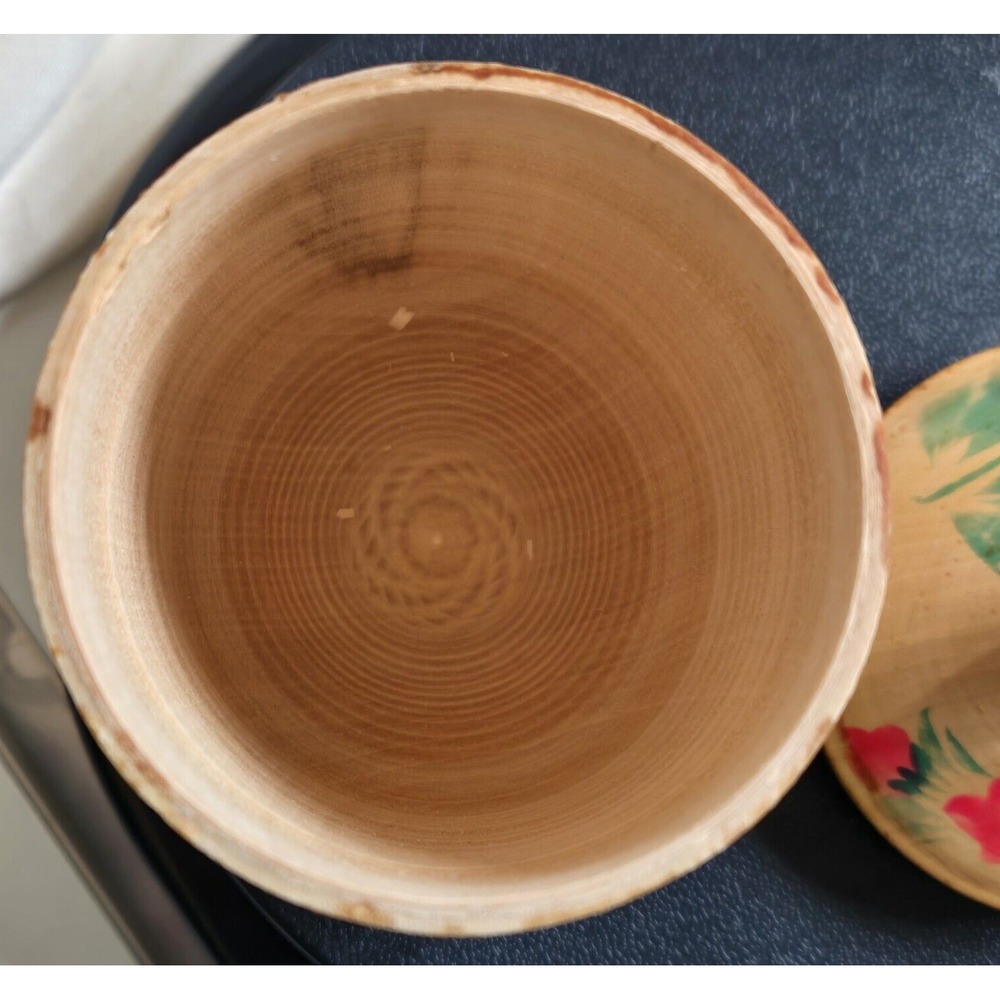 Vtg‎ Russian ? Ukranian Wooden Container Vase with Lid Folk Art Pink Floral - Picture 13 of 13